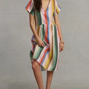WHIT TWO for Anthropologie Striped Linen Midi Dress XS petite